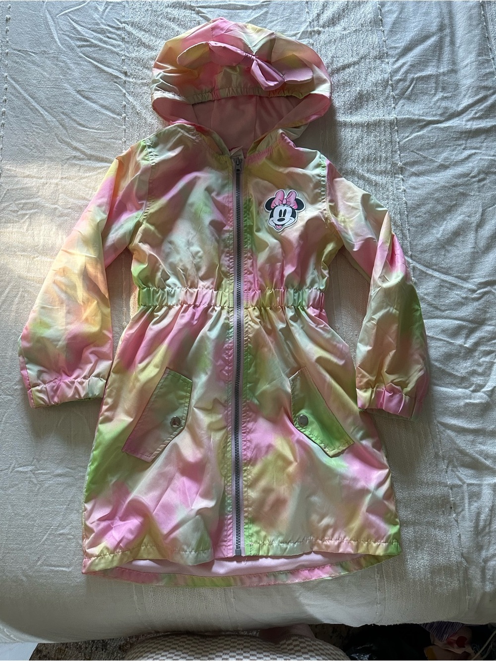 Disney Pastel Pink Yellow Green Minnie Hooded Raincoat